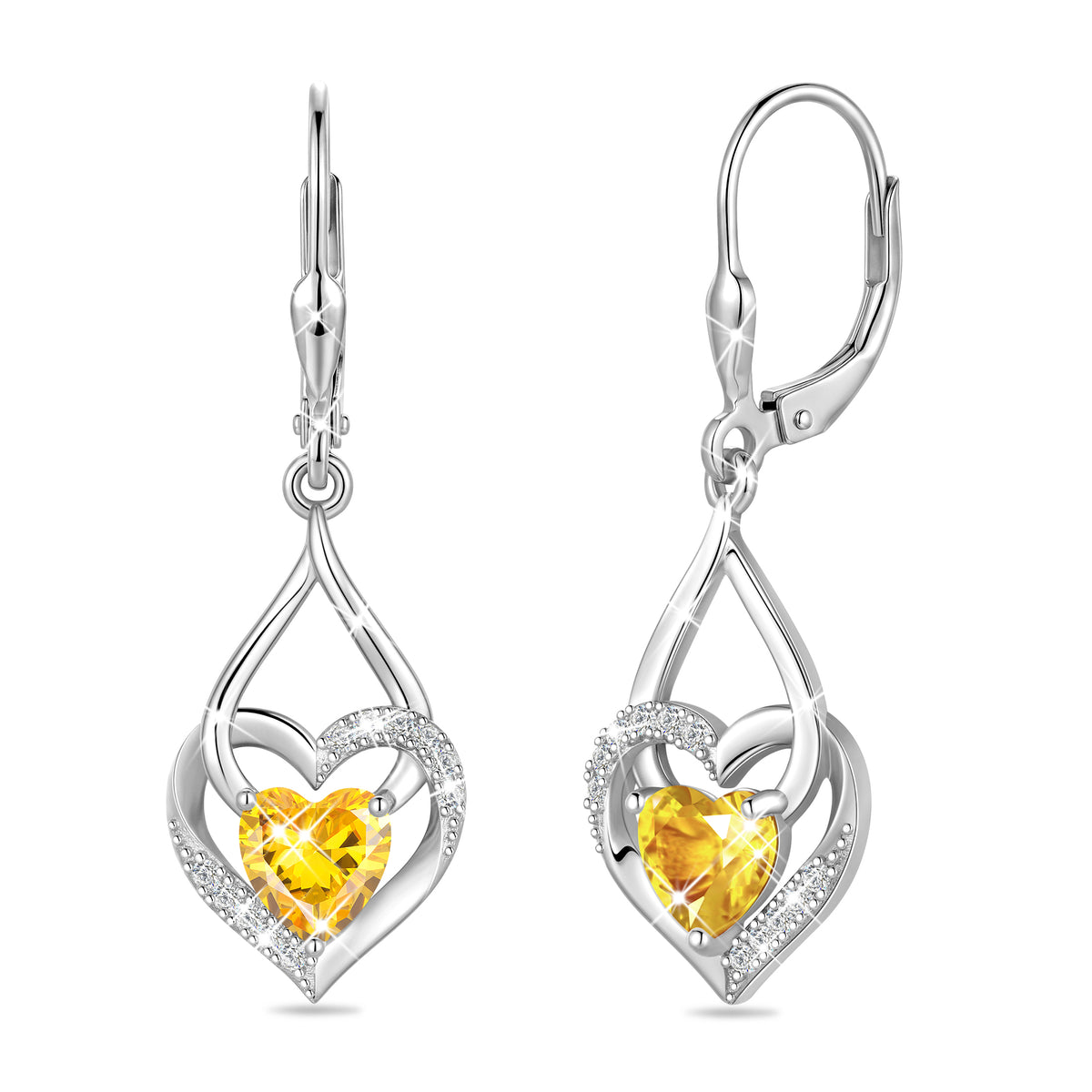 Beautlace Heart Drop Earrings,Love Heart Birthstone Dangle Heart Earrings with CZ Birthday Christmas Valentines Mother's Day Jewelry Gifts for Women Mom Wife