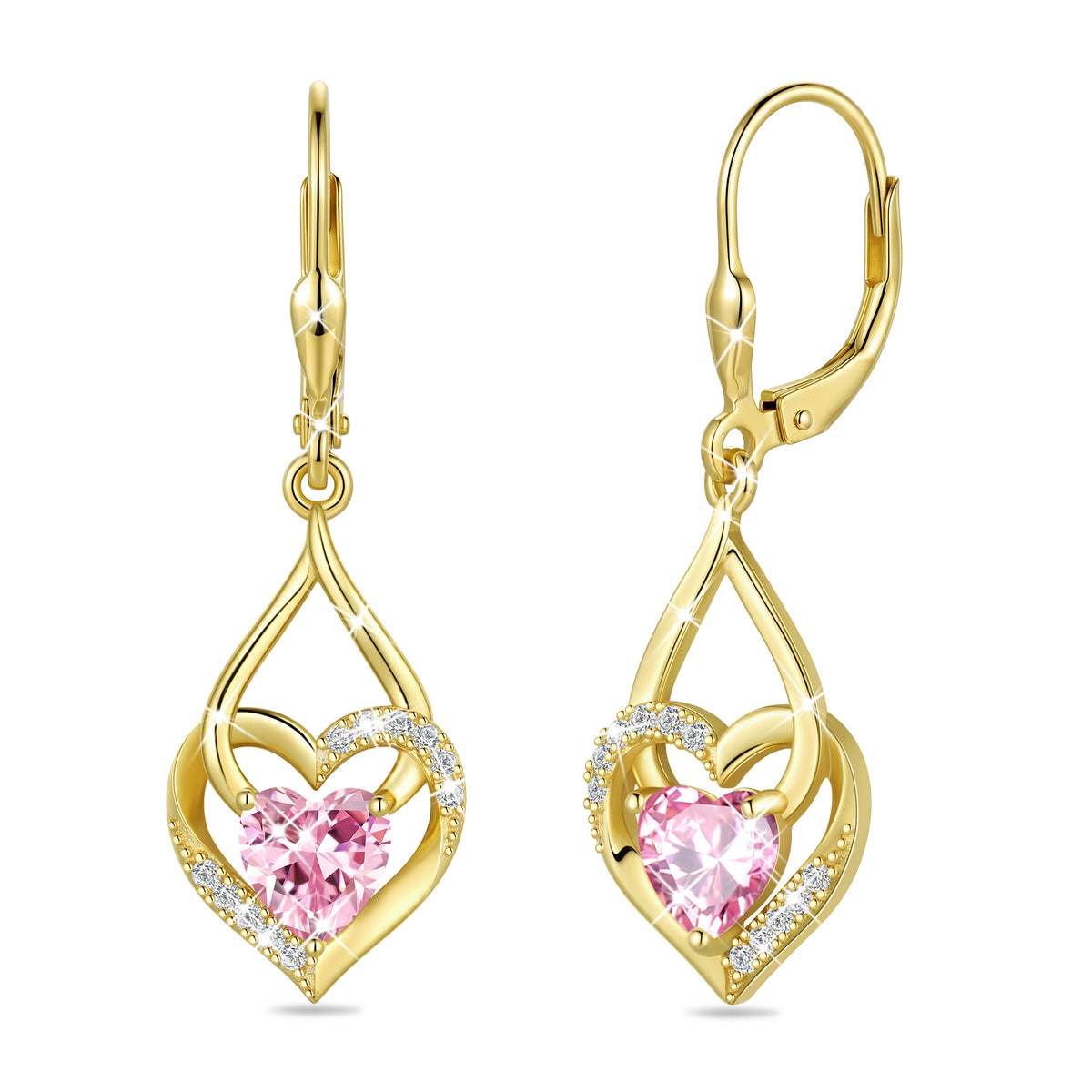 Beautlace Heart Drop Earrings,Love Heart Birthstone Dangle Heart Earrings with CZ Birthday Christmas Valentines Mother's Day Jewelry Gifts for Women Mom Wife