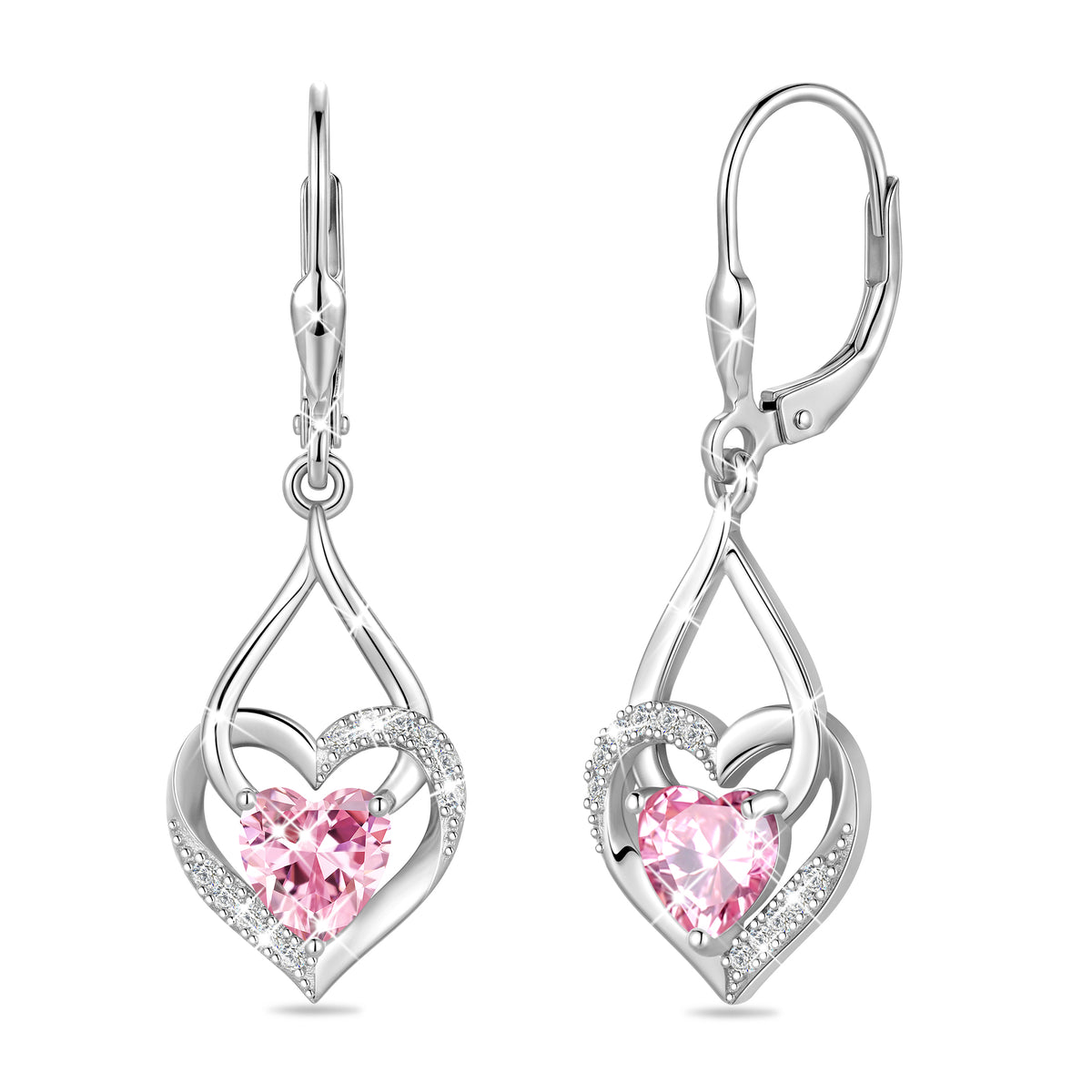 Beautlace Heart Drop Earrings,Love Heart Birthstone Dangle Heart Earrings with CZ Birthday Christmas Valentines Mother's Day Jewelry Gifts for Women Mom Wife