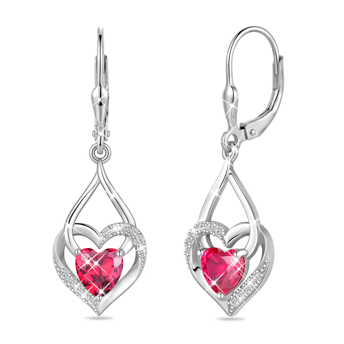 Beautlace Heart Drop Earrings,Love Heart Birthstone Dangle Heart Earrings with CZ Birthday Christmas Valentines Mother's Day Jewelry Gifts for Women Mom Wife