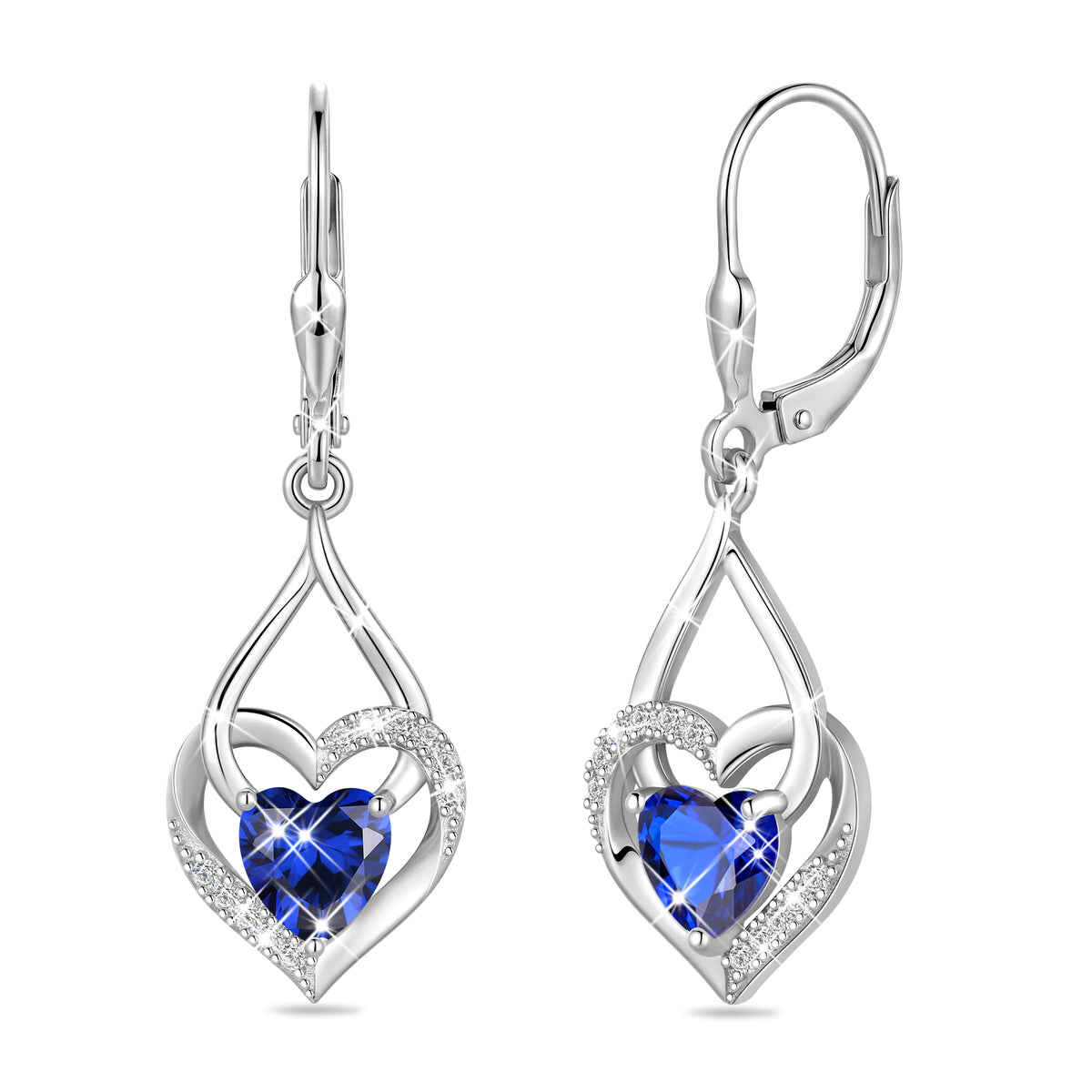 Beautlace Heart Drop Earrings,Love Heart Birthstone Dangle Heart Earrings with CZ Birthday Christmas Valentines Mother's Day Jewelry Gifts for Women Mom Wife