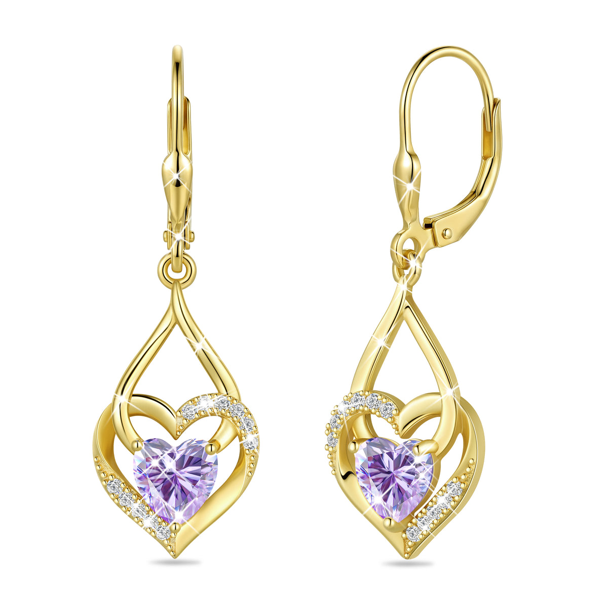 Beautlace Heart Drop Earrings,Love Heart Birthstone Dangle Heart Earrings with CZ Birthday Christmas Valentines Mother's Day Jewelry Gifts for Women Mom Wife