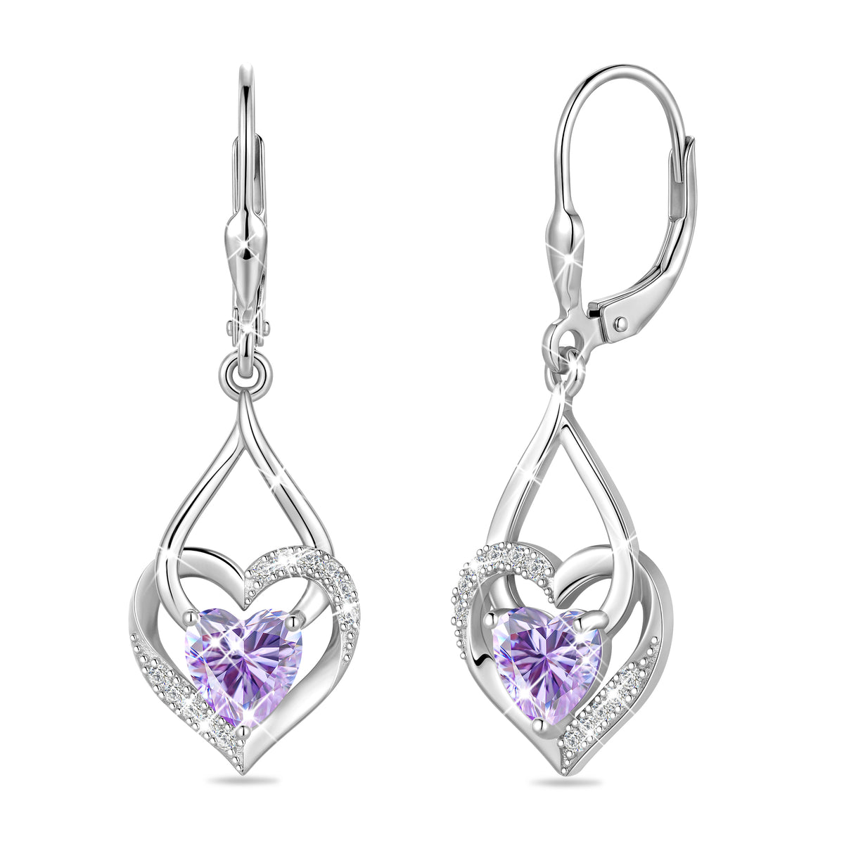 Beautlace Heart Drop Earrings,Love Heart Birthstone Dangle Heart Earrings with CZ Birthday Christmas Valentines Mother's Day Jewelry Gifts for Women Mom Wife