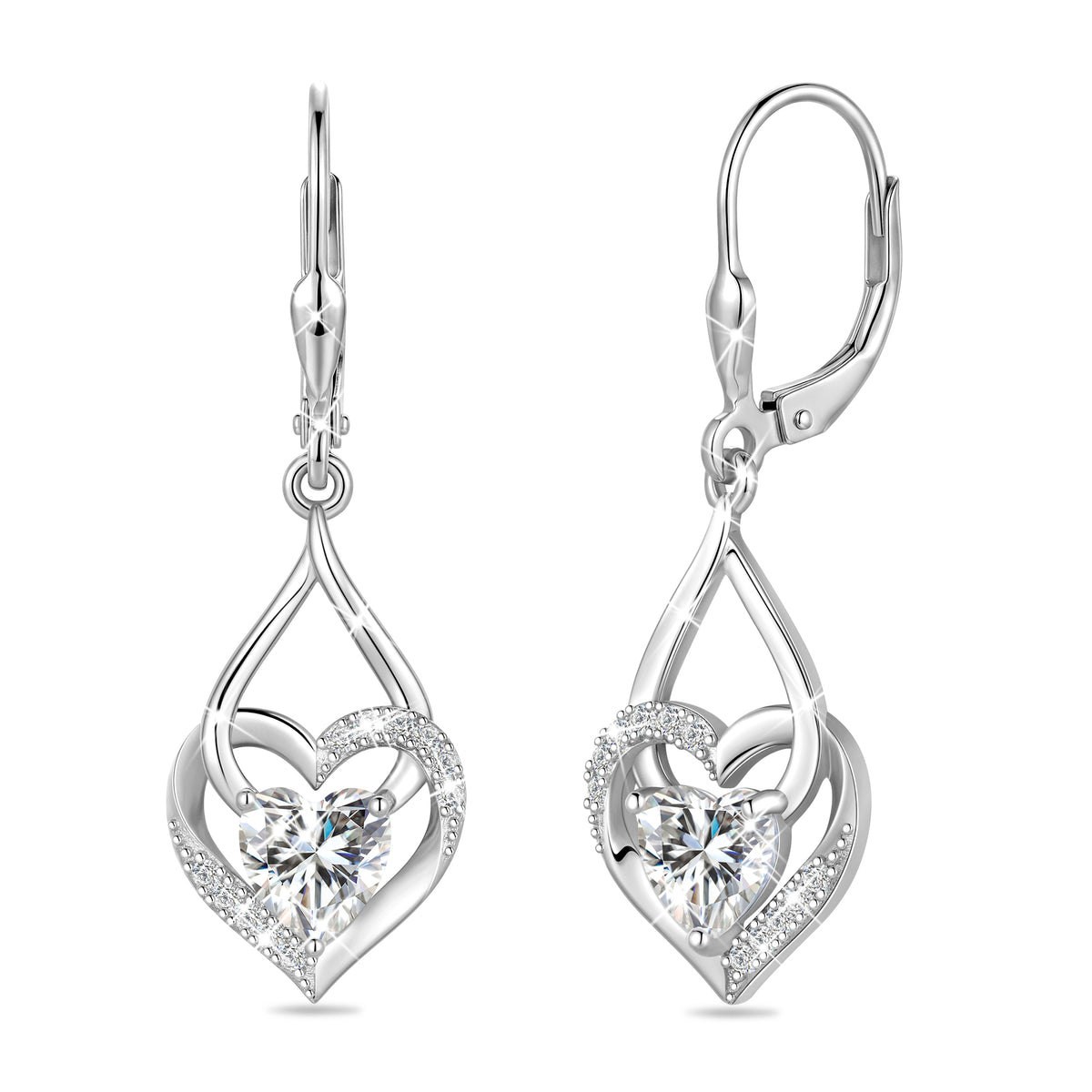 Beautlace Heart Drop Earrings,Love Heart Birthstone Dangle Heart Earrings with CZ Birthday Christmas Valentines Mother's Day Jewelry Gifts for Women Mom Wife