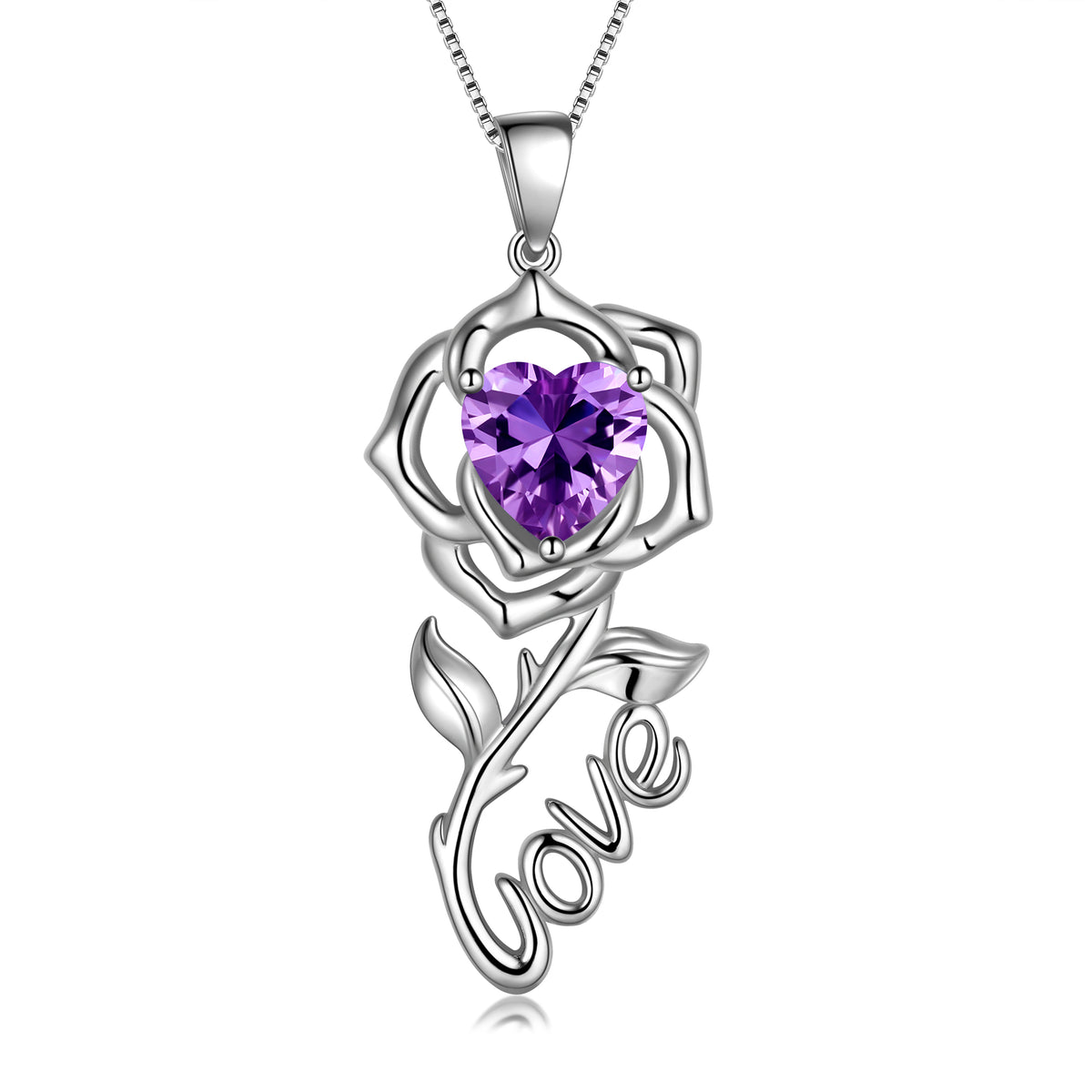 Rose Love Neckalce,925 Sterling Silver Birthstone Pendant Necklace Jewelry Gifts for Women