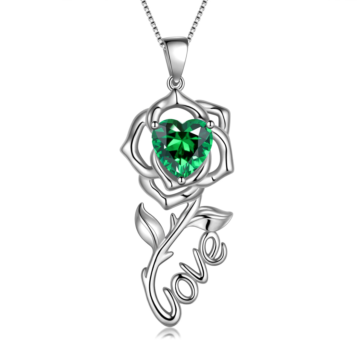 Rose Love Neckalce,925 Sterling Silver Birthstone Pendant Necklace Jewelry Gifts for Women