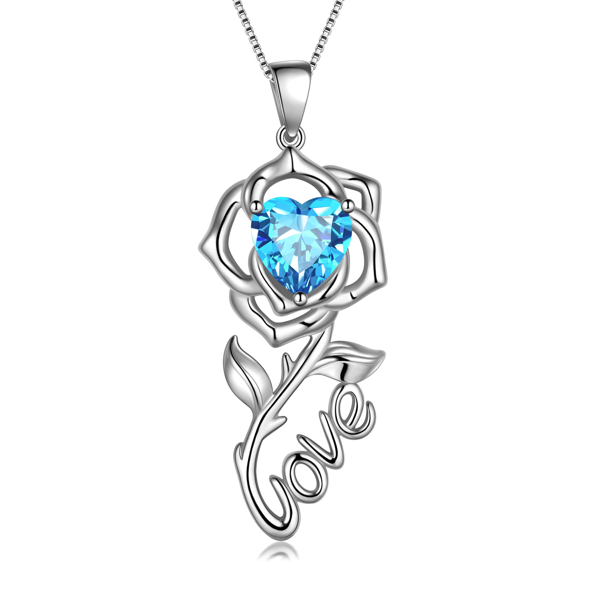 Rose Love Neckalce,925 Sterling Silver Birthstone Pendant Necklace Jewelry Gifts for Women