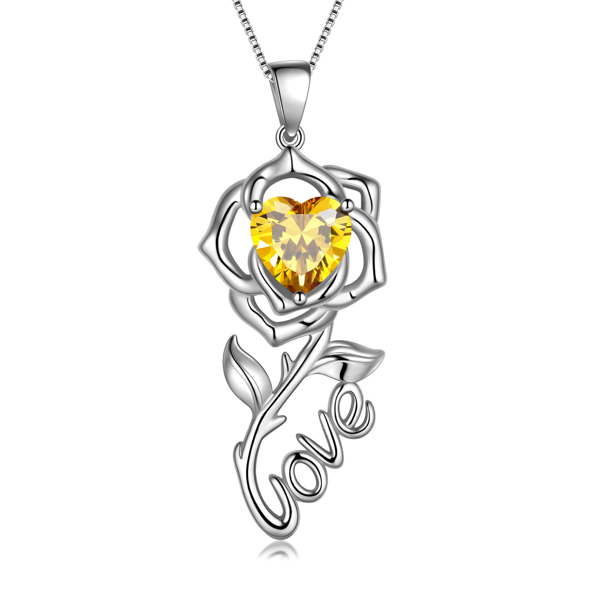 Rose Love Neckalce,925 Sterling Silver Birthstone Pendant Necklace Jewelry Gifts for Women
