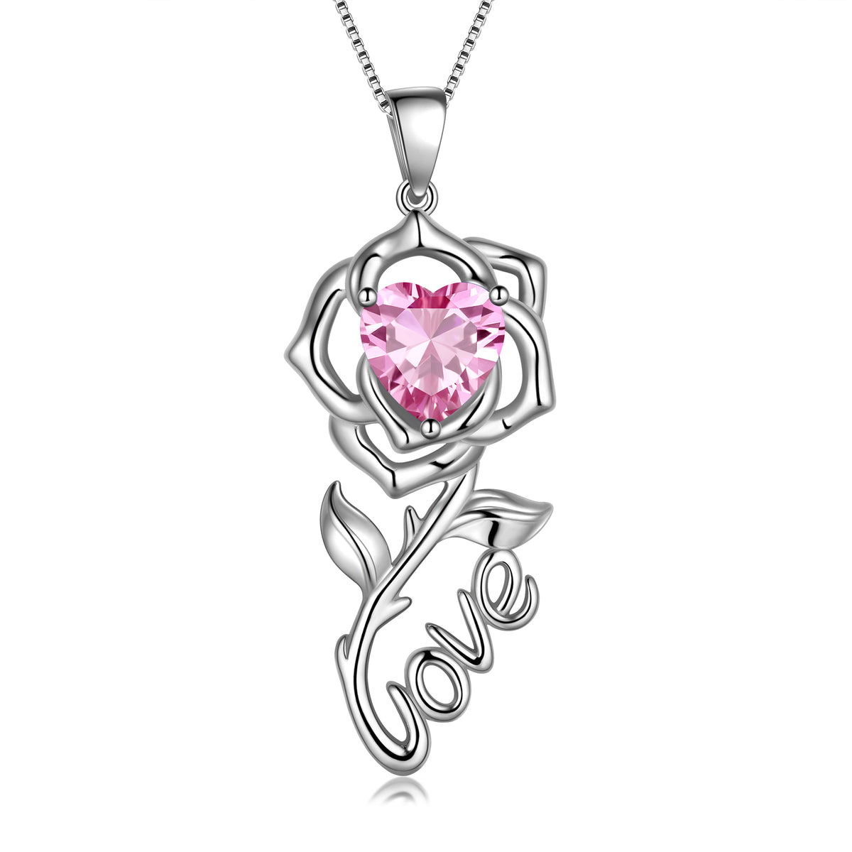 Rose Love Neckalce,925 Sterling Silver Birthstone Pendant Necklace Jewelry Gifts for Women