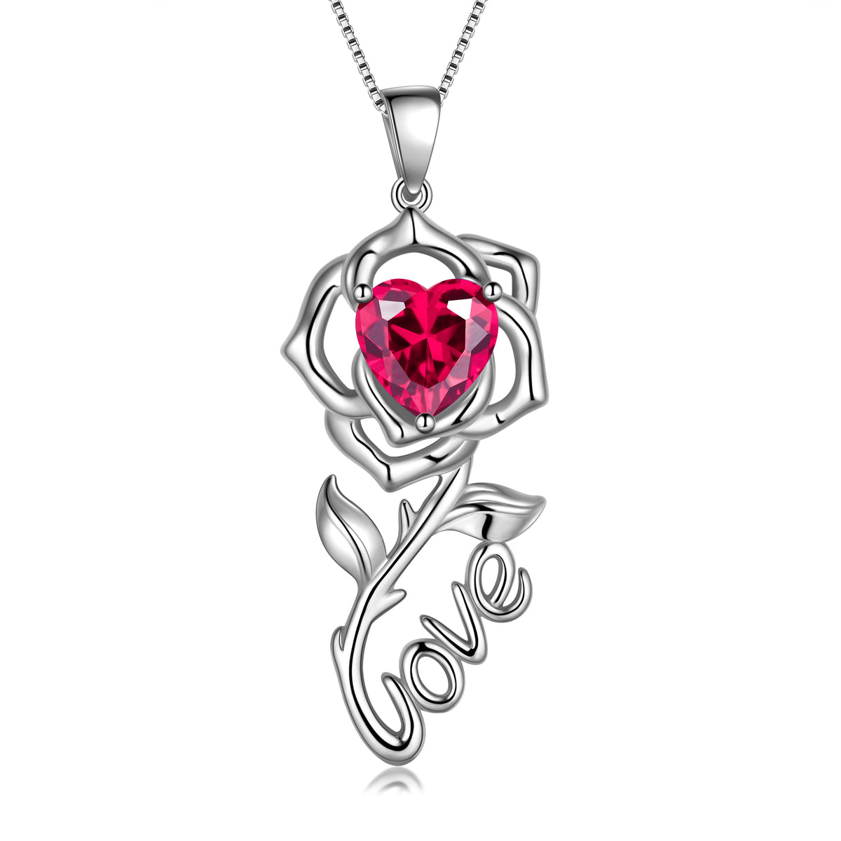 Rose Love Neckalce,925 Sterling Silver Birthstone Pendant Necklace Jewelry Gifts for Women