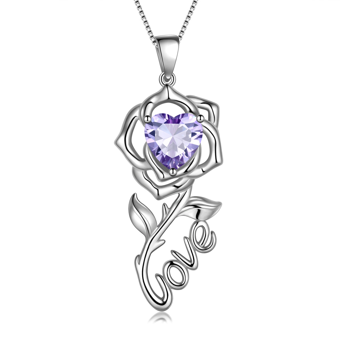 Rose Love Neckalce,925 Sterling Silver Birthstone Pendant Necklace Jewelry Gifts for Women