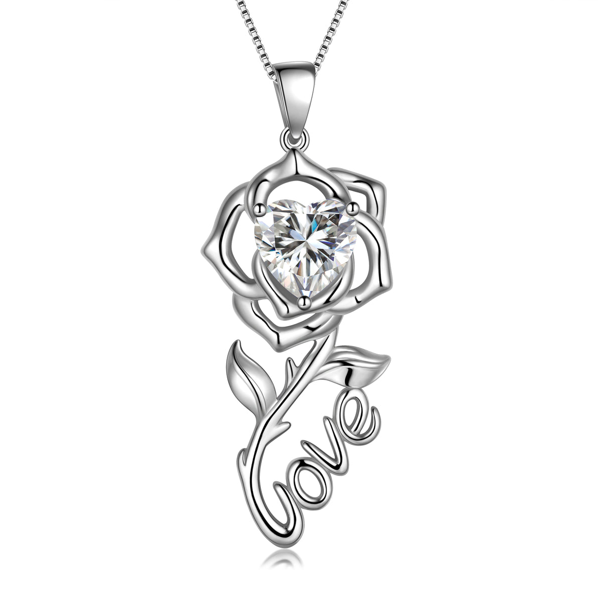 Rose Love Neckalce,925 Sterling Silver Birthstone Pendant Necklace Jewelry Gifts for Women