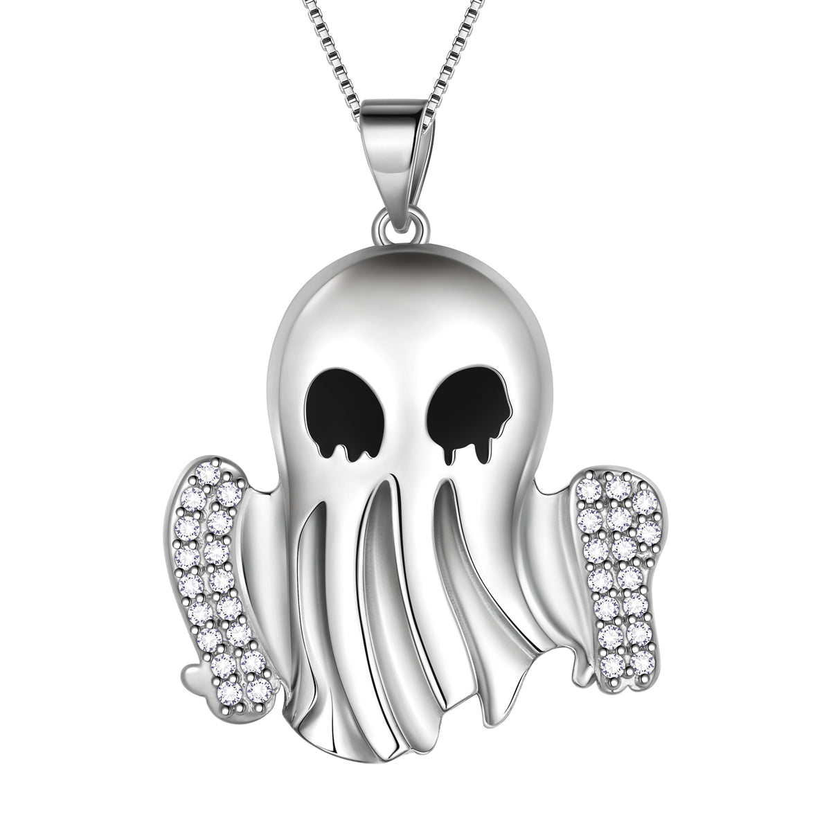 Halloween Spooky Ghost Jewelry Set,Fasjewly Silver Plated Cute Ghost Halloween Huggie Hoop Earrings/Pendant Necklace Cosplay Party Jewerlry Gifts for Women Men