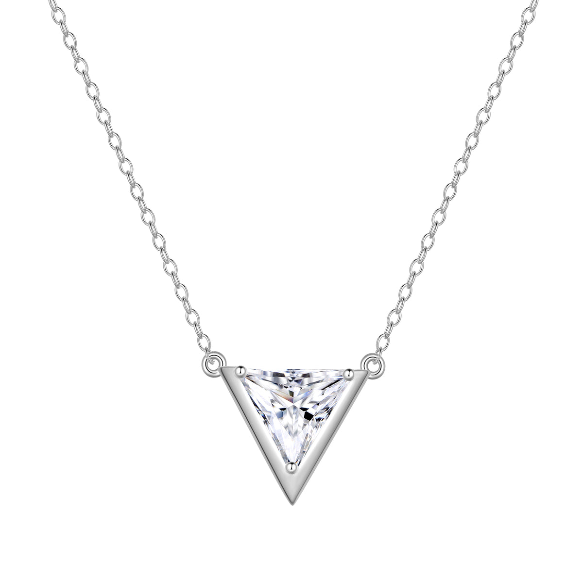 Cute Danity Triangle Necklace,Sterling Silver Delicate Trendy Cubic Zirconia Pendant Necklace for Women