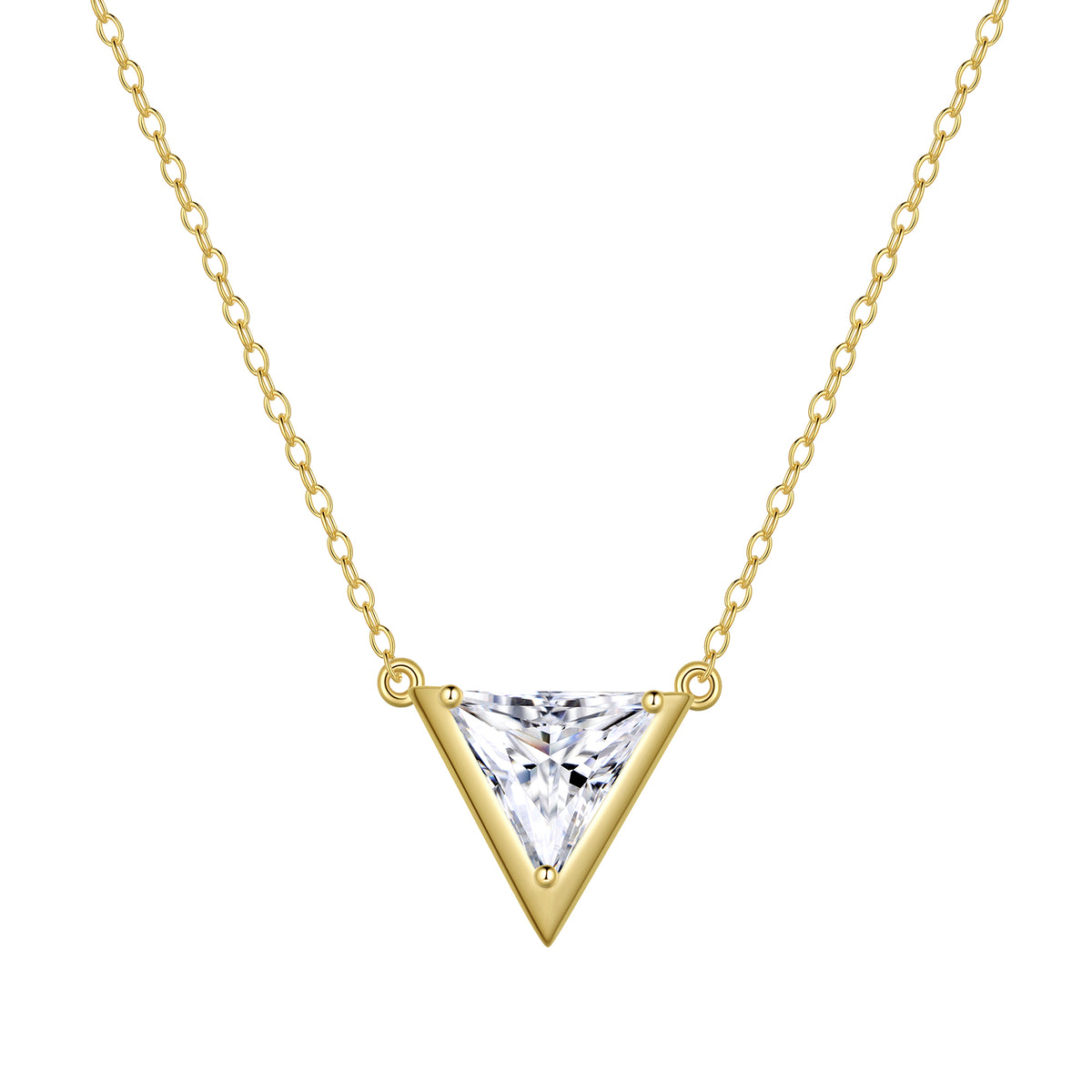 Cute Danity Triangle Necklace,Sterling Silver Delicate Trendy Cubic Zirconia Pendant Necklace for Women