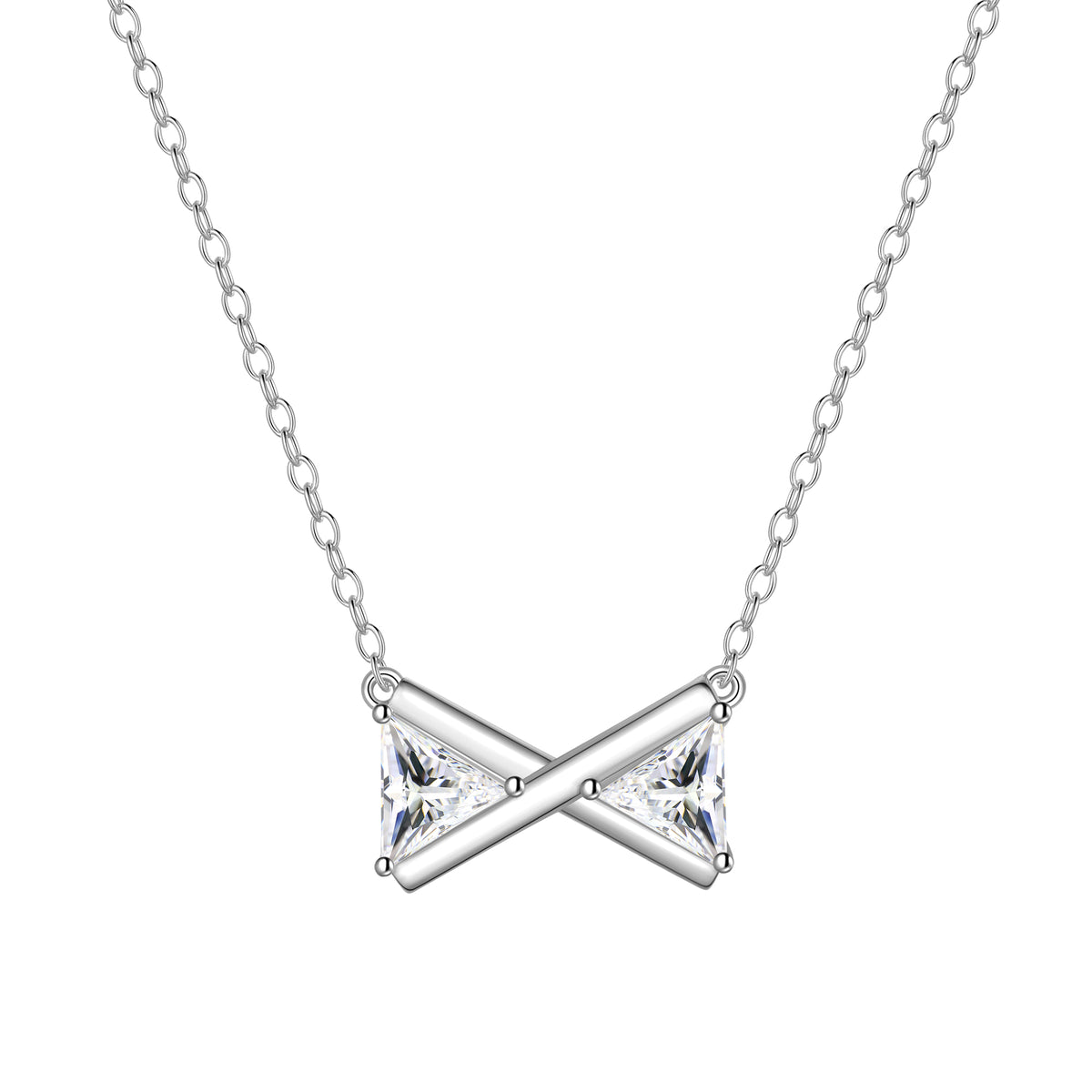 Cute Danity Bow Necklace,Sterling Silver Delicate Trendy Cubic Zirconia Pendant Necklace for Women