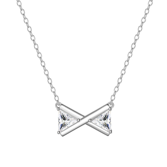 Cute Danity Bow Necklace,Sterling Silver Delicate Trendy Cubic Zirconia Pendant Necklace for Women
