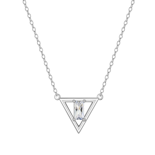 Cute Danity Triangle Necklace,Sterling Silver Delicate Trendy Cubic Zirconia Pendant Necklace for Women