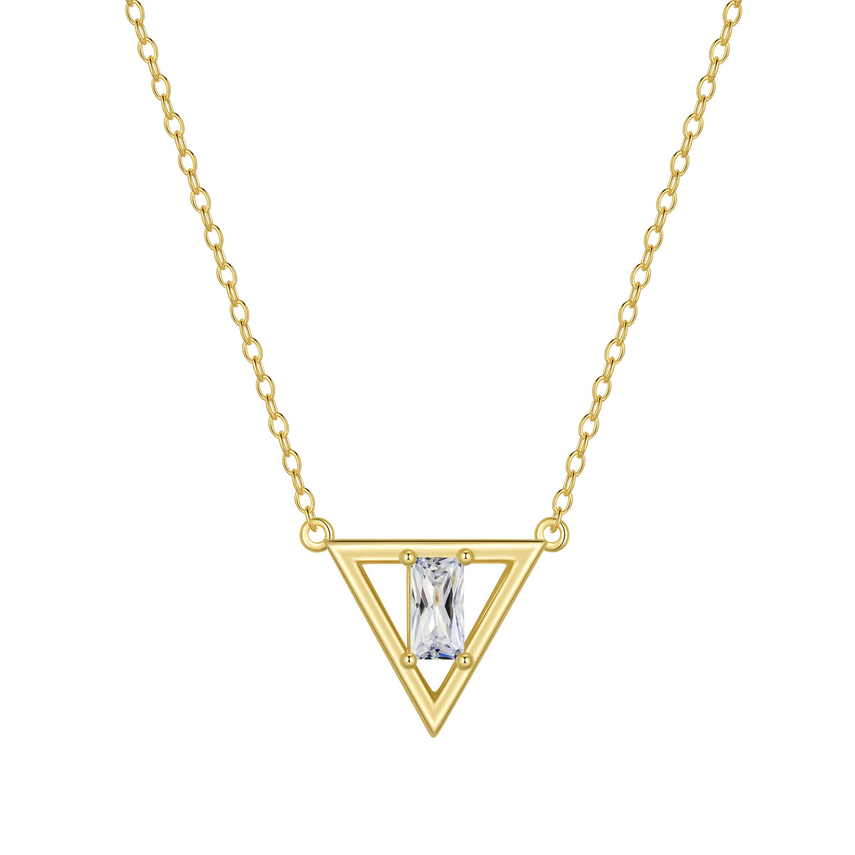 Cute Danity Triangle Necklace,Sterling Silver Delicate Trendy Cubic Zirconia Pendant Necklace for Women