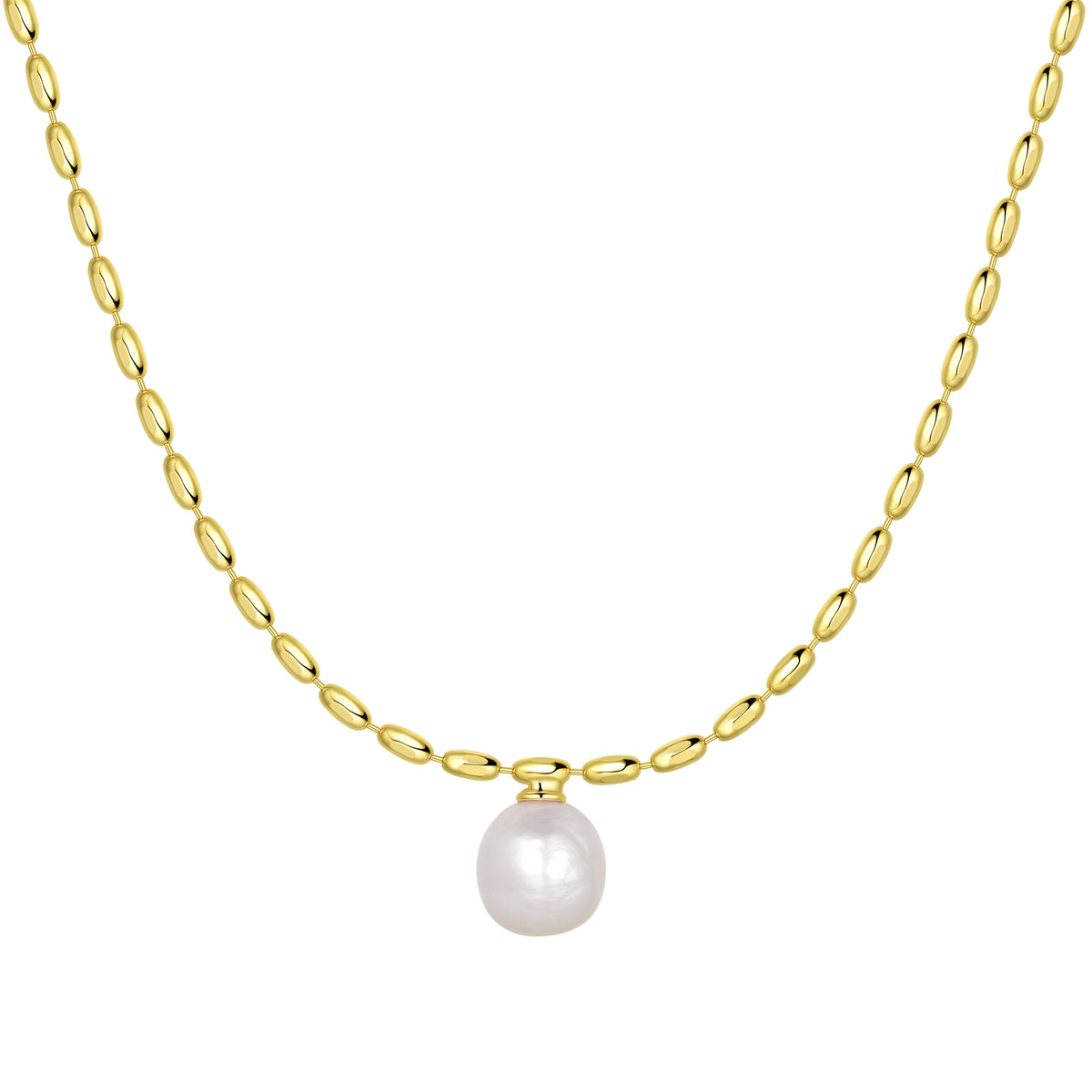 18K Gold PlatedPearl Necklace,Handmade Dainty Pearl Chain Pendant Necklace Jewelry Gift for Women