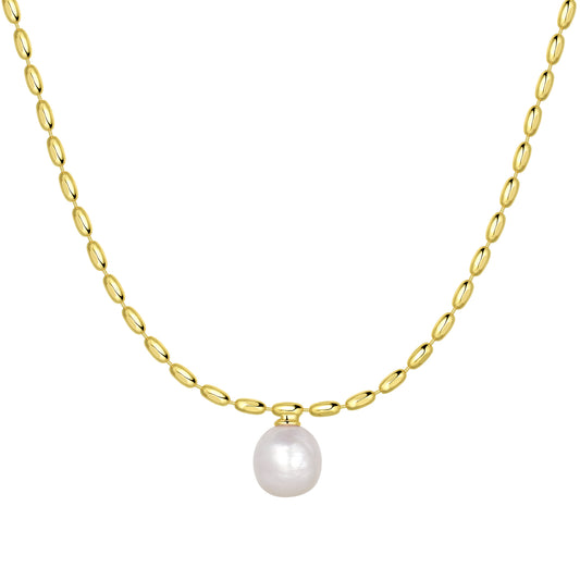 18K Gold PlatedPearl Necklace,Handmade Dainty Pearl Chain Pendant Necklace Jewelry Gift for Women