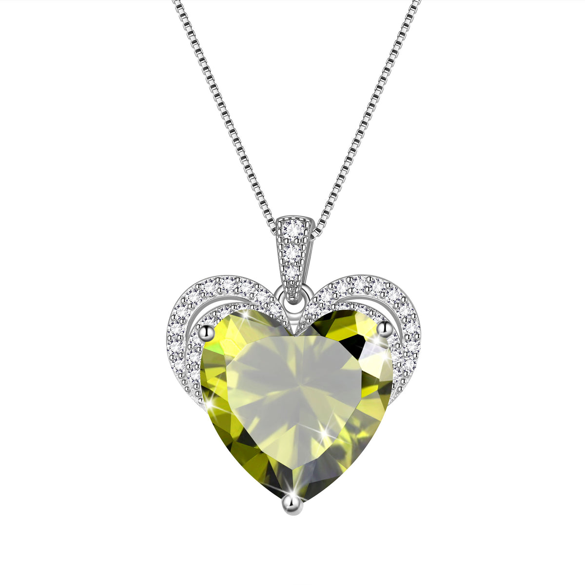 925 Sterling Silver Love Heart Birthstone Necklace