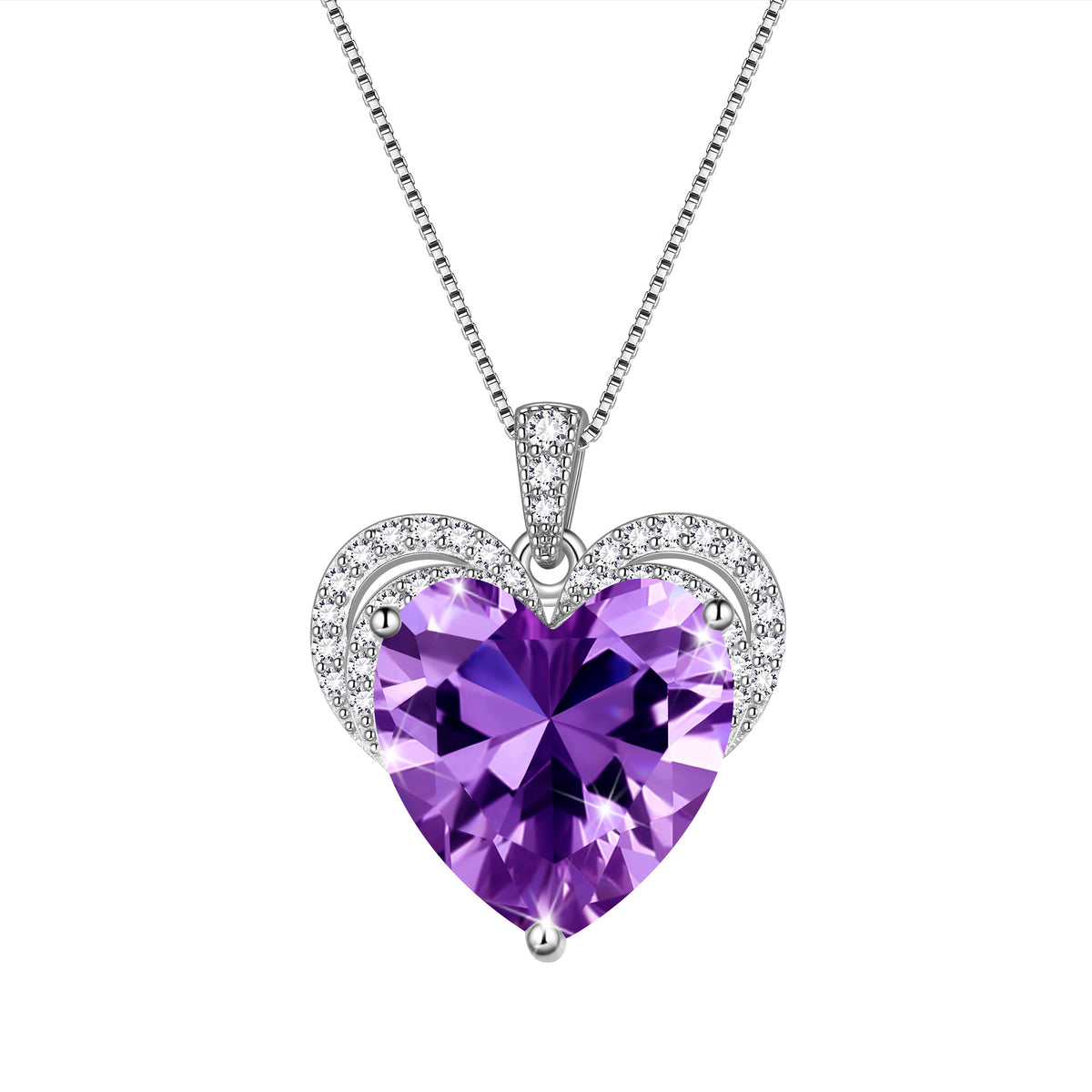 925 Sterling Silver Love Heart Birthstone Necklace