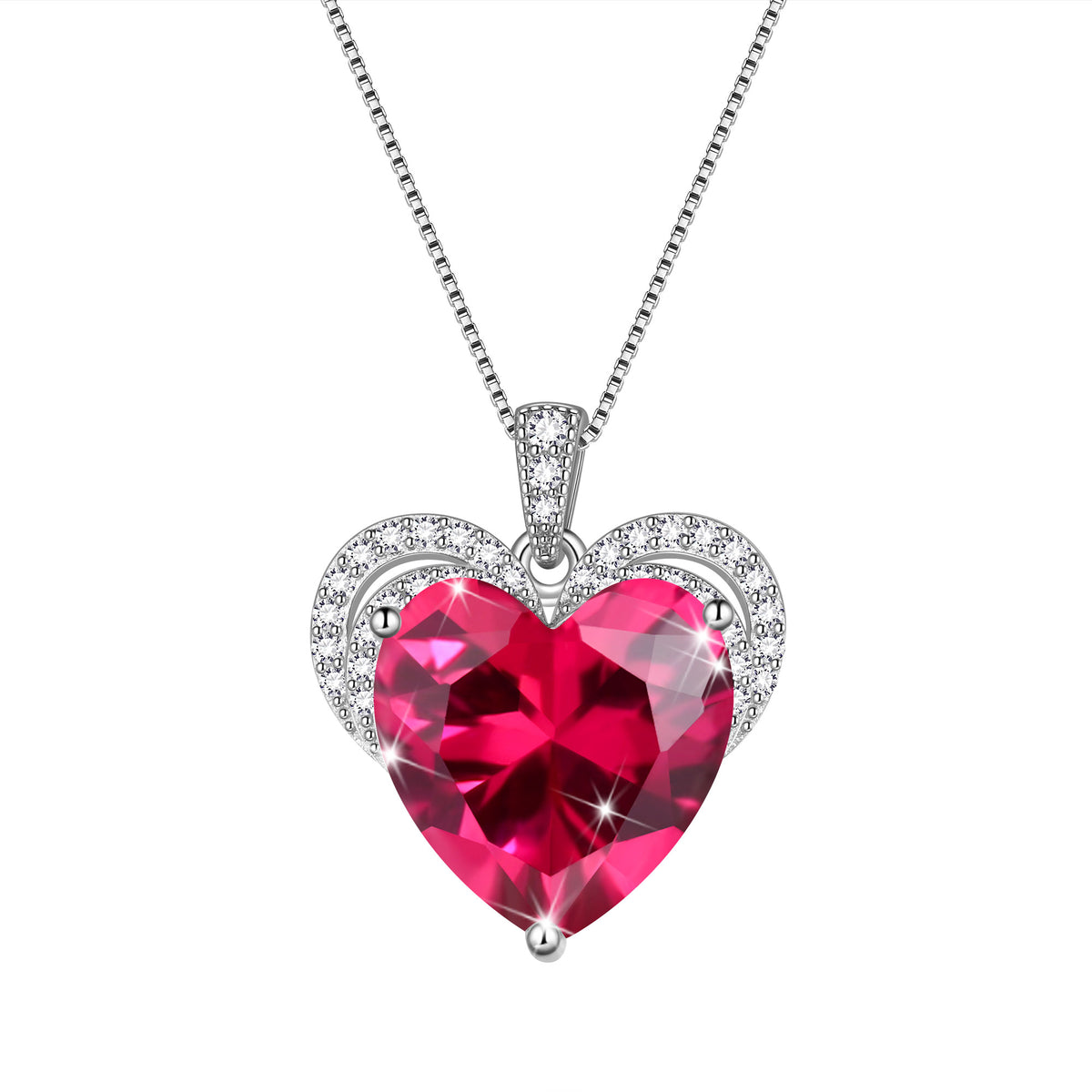 925 Sterling Silver Love Heart Birthstone Necklace
