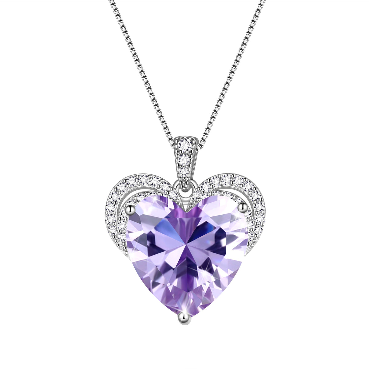 925 Sterling Silver Love Heart Birthstone Necklace