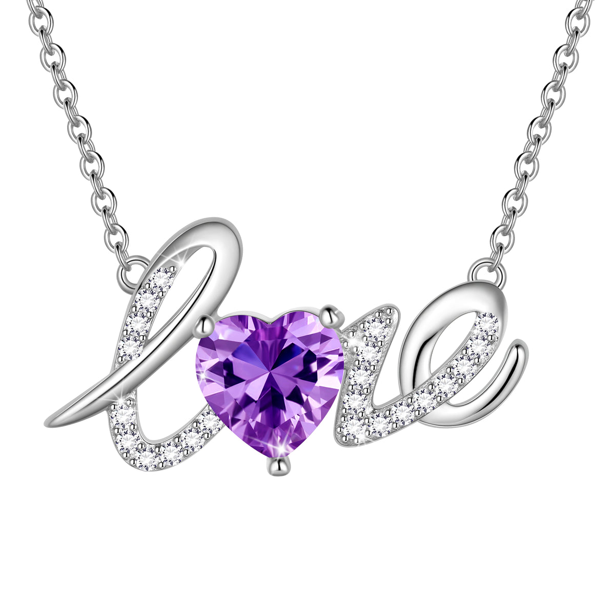 Heart Love Neckalce,925 Sterling Silver Enchanting Love Birthstone Heart Pendant Necklace Jewelry Gifts for Women