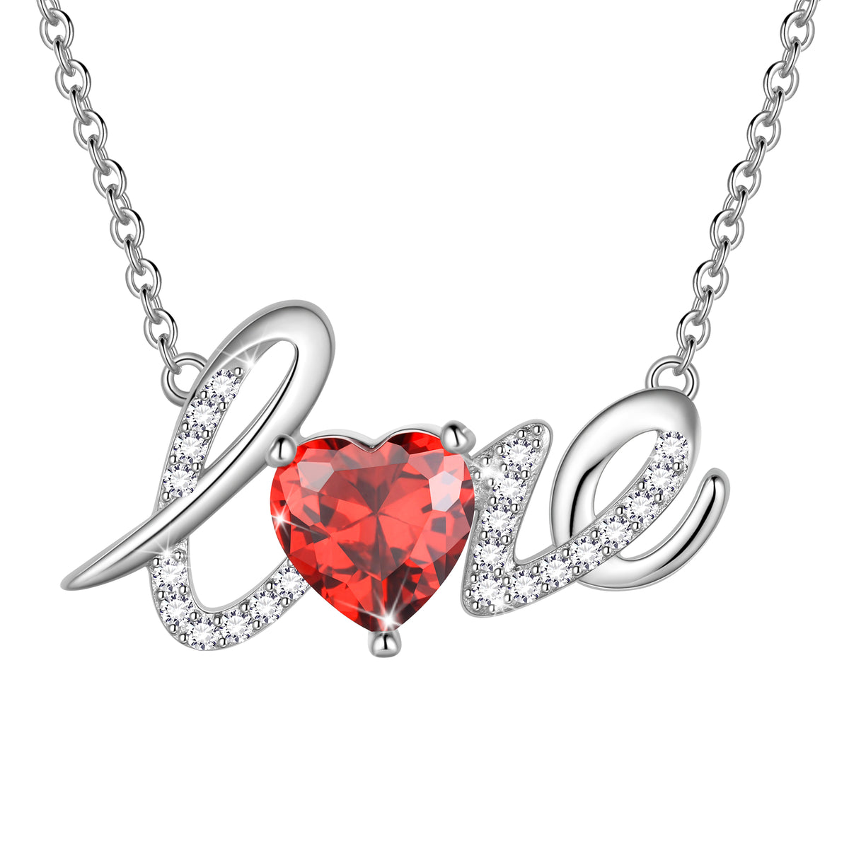 Heart Love Neckalce,925 Sterling Silver Enchanting Love Birthstone Heart Pendant Necklace Jewelry Gifts for Women