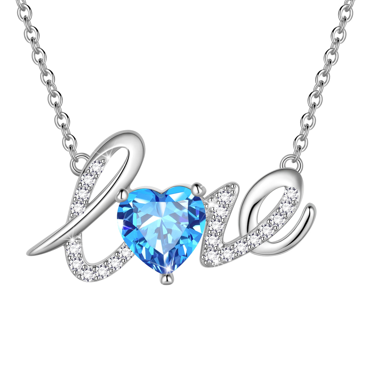 Heart Love Neckalce,925 Sterling Silver Enchanting Love Birthstone Heart Pendant Necklace Jewelry Gifts for Women
