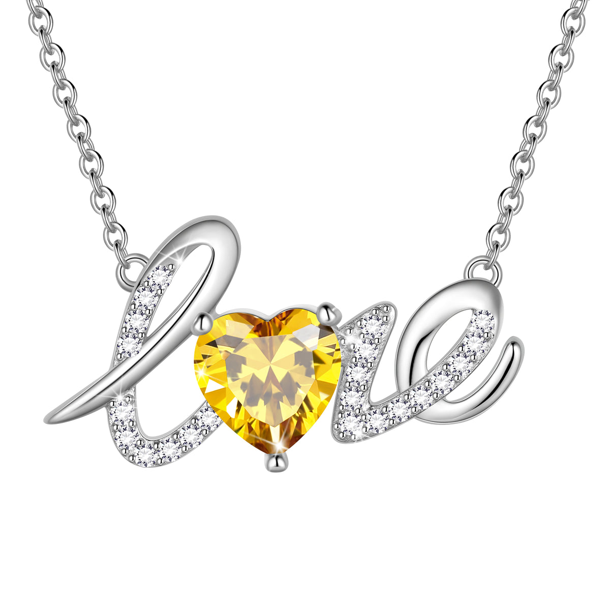 Heart Love Neckalce,925 Sterling Silver Enchanting Love Birthstone Heart Pendant Necklace Jewelry Gifts for Women