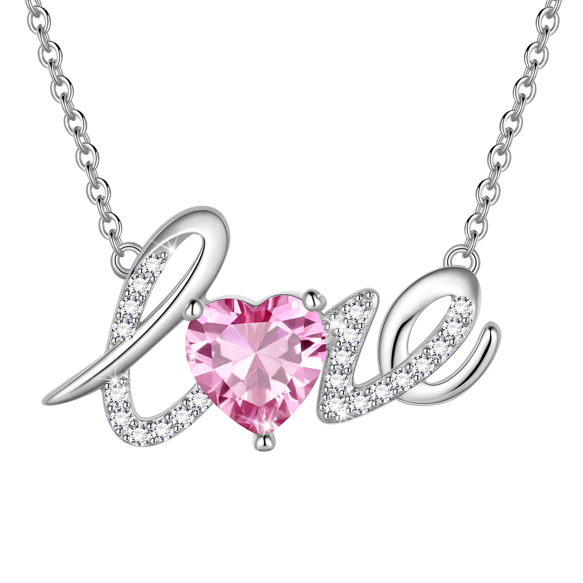 Heart Love Neckalce,925 Sterling Silver Enchanting Love Birthstone Heart Pendant Necklace Jewelry Gifts for Women