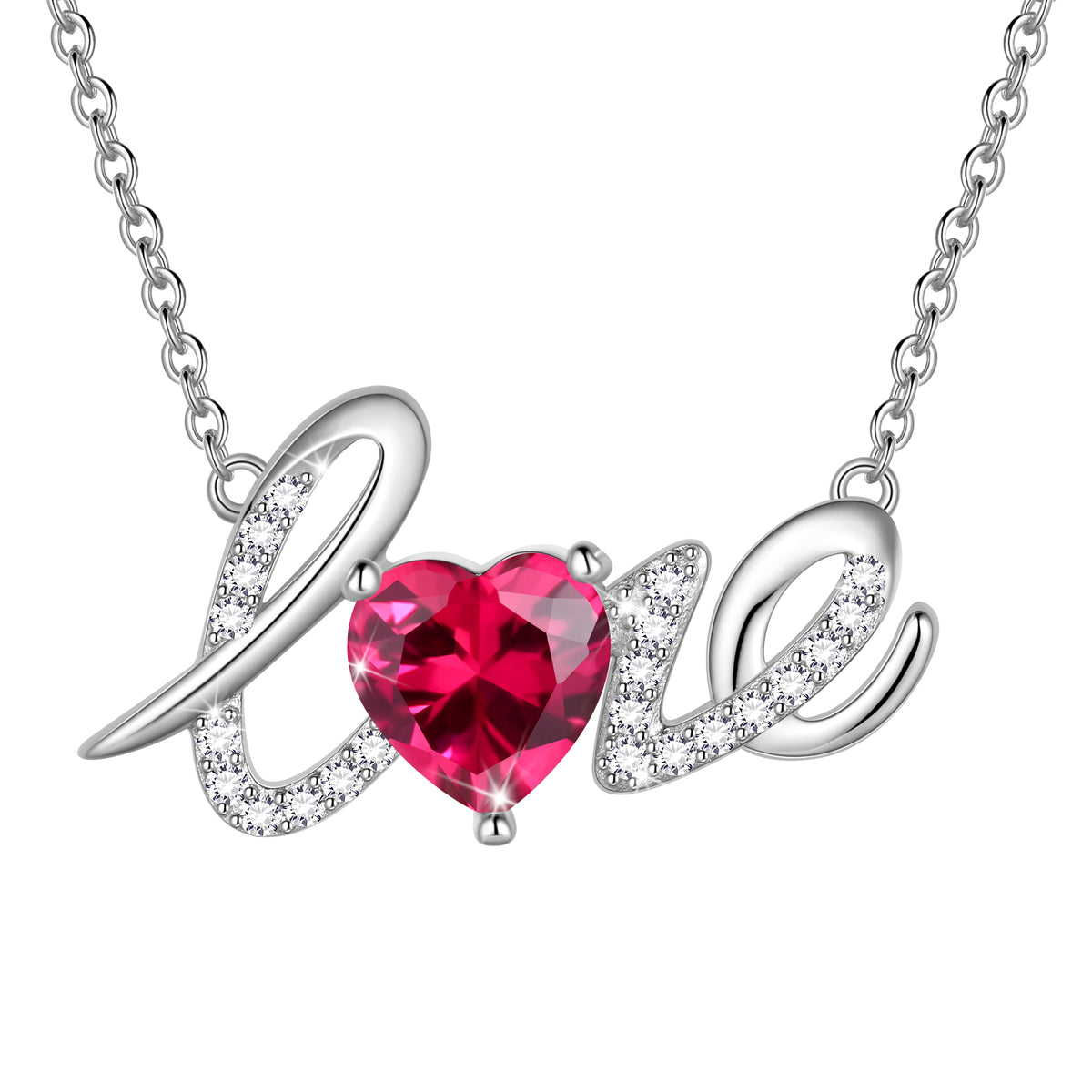 Heart Love Neckalce,925 Sterling Silver Enchanting Love Birthstone Heart Pendant Necklace Jewelry Gifts for Women