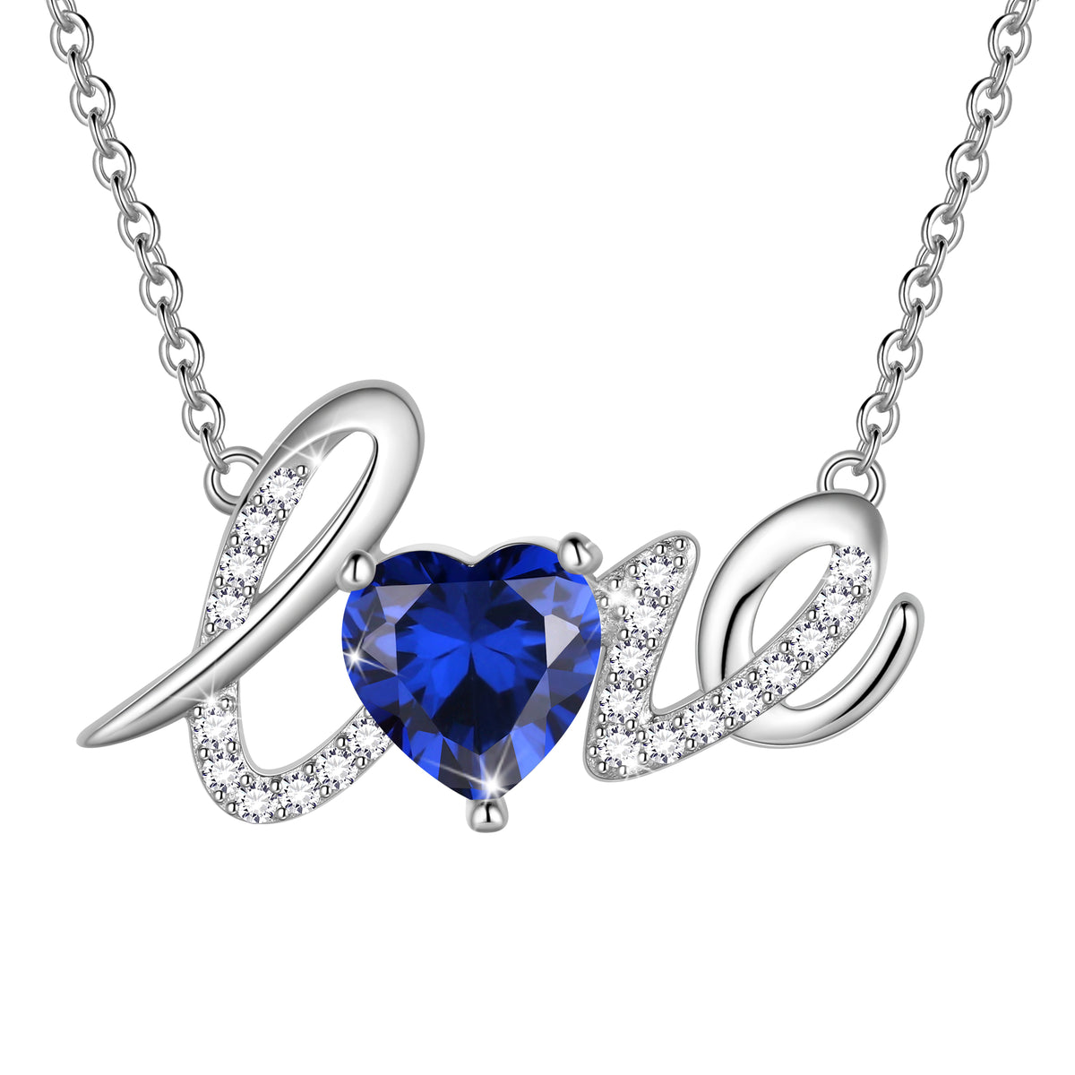 Heart Love Neckalce,925 Sterling Silver Enchanting Love Birthstone Heart Pendant Necklace Jewelry Gifts for Women