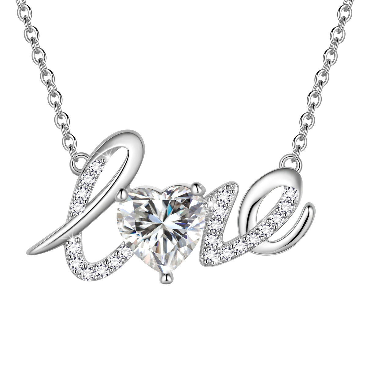 Heart Love Neckalce,925 Sterling Silver Enchanting Love Birthstone Heart Pendant Necklace Jewelry Gifts for Women