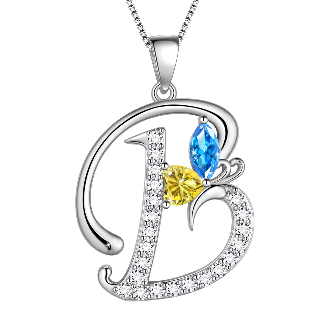 Butterfly Initial Necklace,925 Sterling Silver A-Z Letter Birthstone Butterflies Pendant Personalized Necklace Gifts for Women