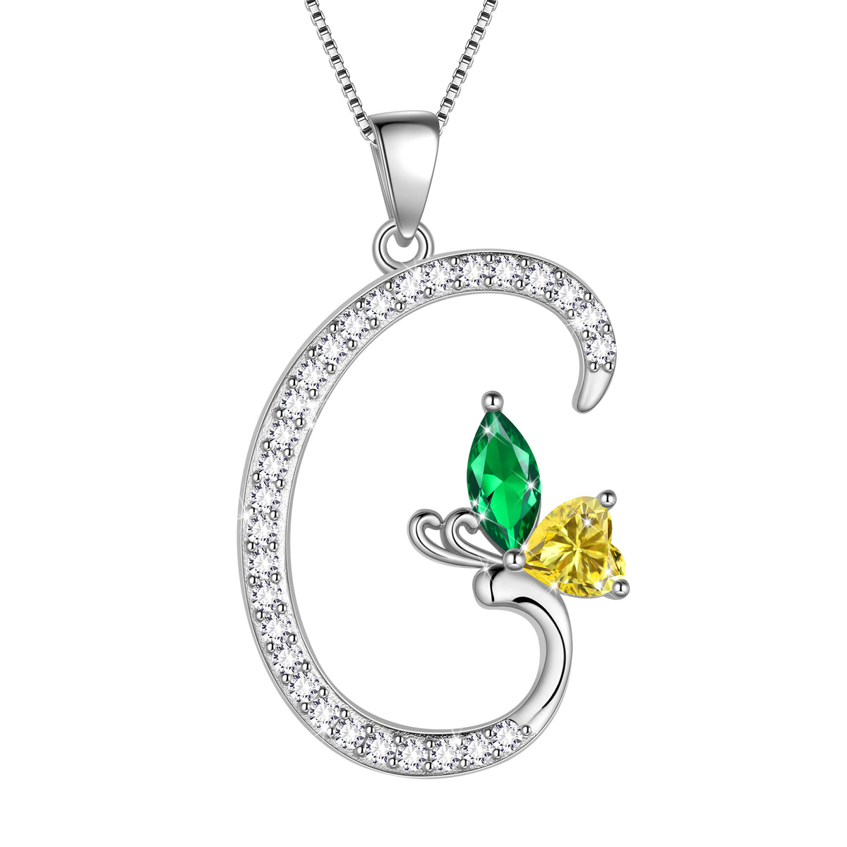 Butterfly Initial Necklace,925 Sterling Silver A-Z Letter Birthstone Butterflies Pendant Personalized Necklace Gifts for Women