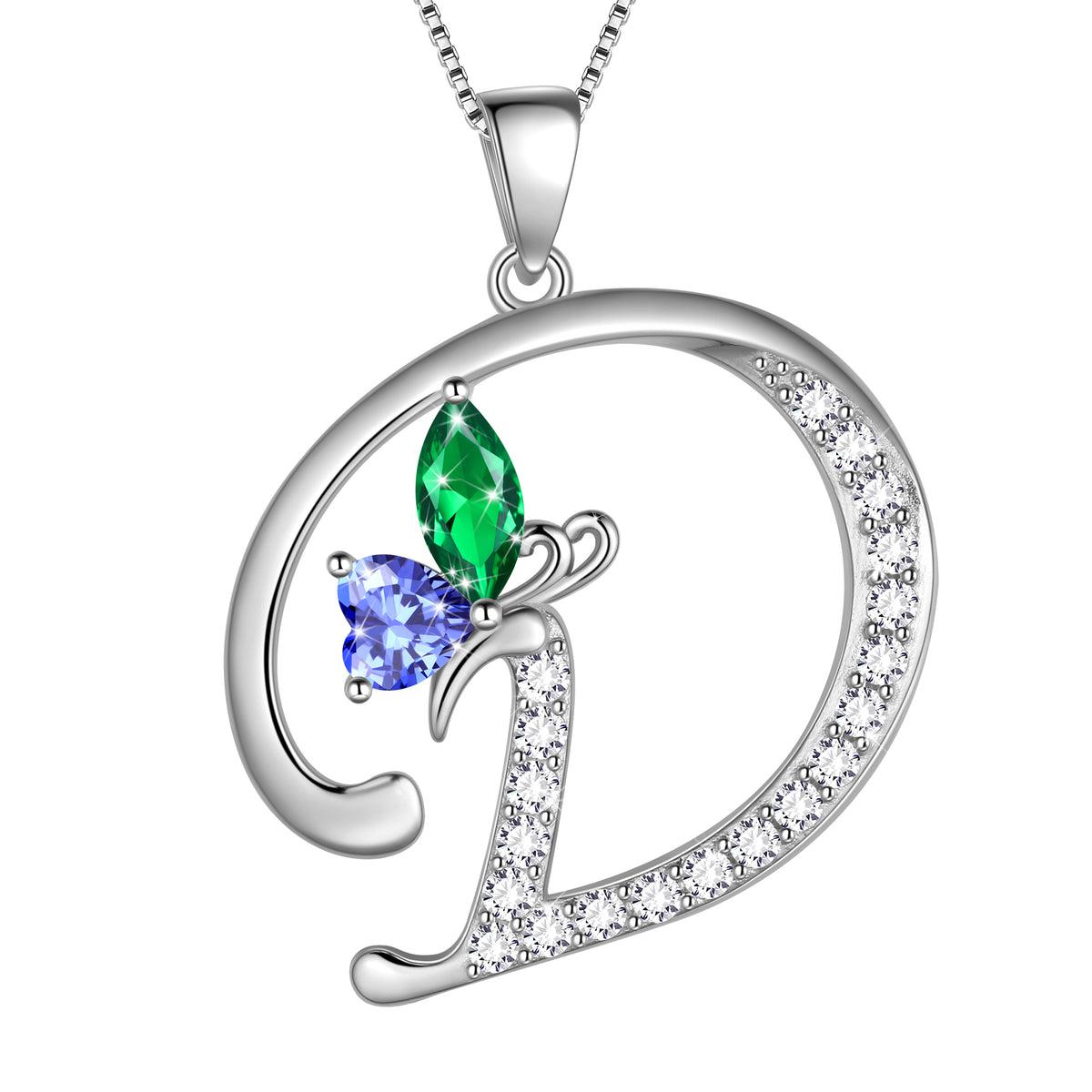 Butterfly Initial Necklace,925 Sterling Silver A-Z Letter Birthstone Butterflies Pendant Personalized Necklace Gifts for Women