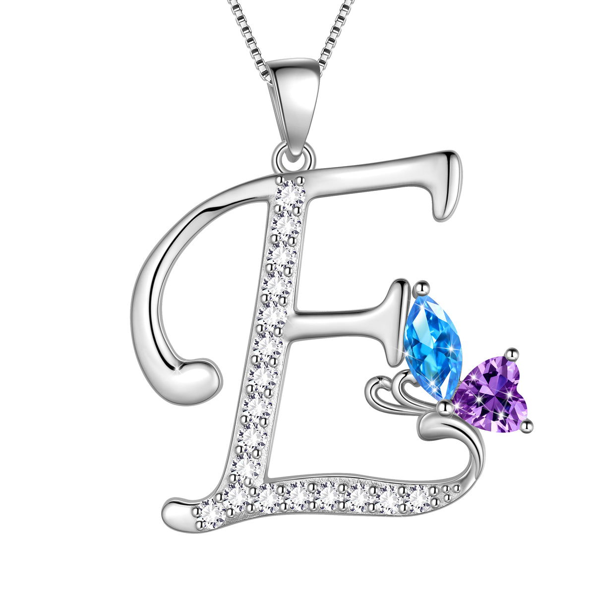 Butterfly Initial Necklace,925 Sterling Silver A-Z Letter Birthstone Butterflies Pendant Personalized Necklace Gifts for Women