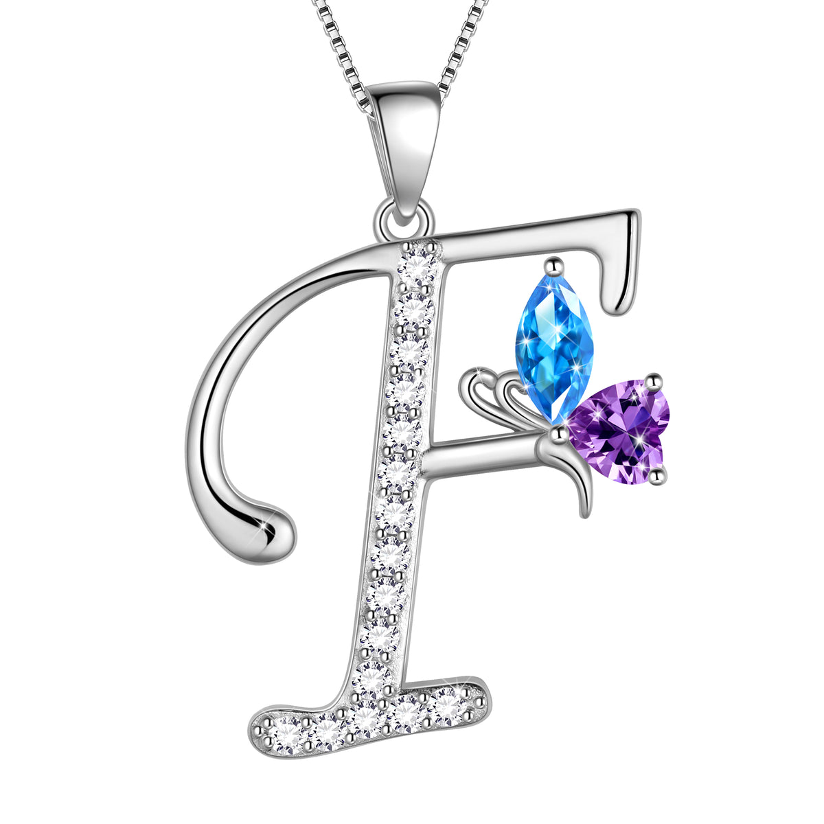 Butterfly Initial Necklace,925 Sterling Silver A-Z Letter Birthstone Butterflies Pendant Personalized Necklace Gifts for Women