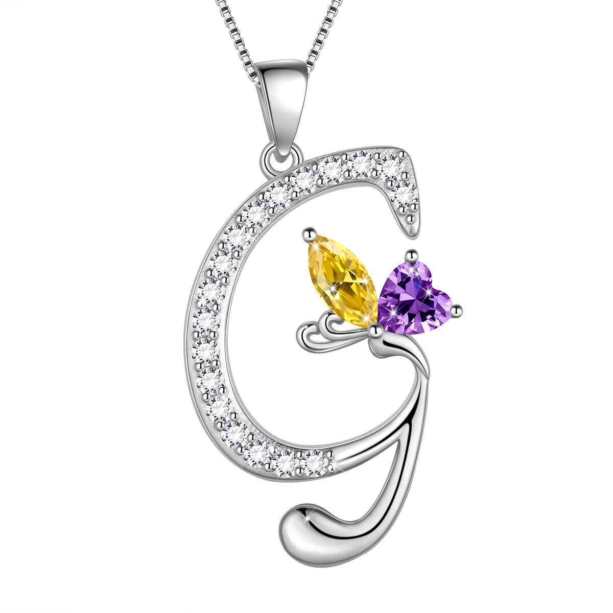 Butterfly Initial Necklace,925 Sterling Silver A-Z Letter Birthstone Butterflies Pendant Personalized Necklace Gifts for Women