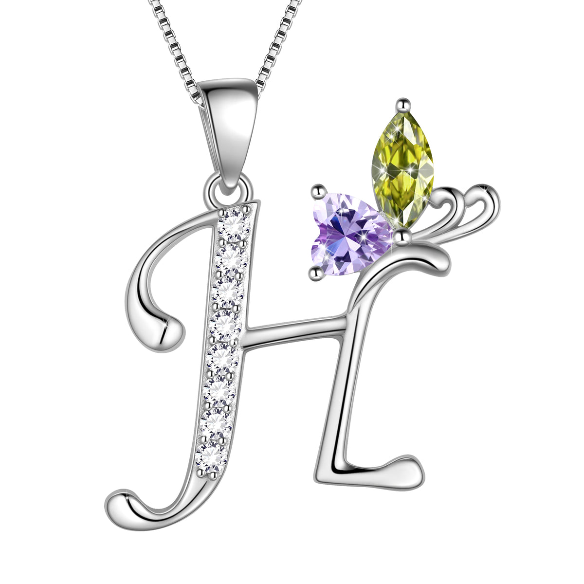 Butterfly Initial Necklace,925 Sterling Silver A-Z Letter Birthstone Butterflies Pendant Personalized Necklace Gifts for Women