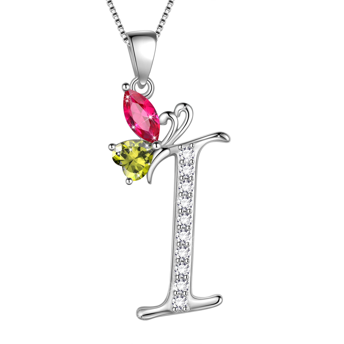 Butterfly Initial Necklace,925 Sterling Silver A-Z Letter Birthstone Butterflies Pendant Personalized Necklace Gifts for Women