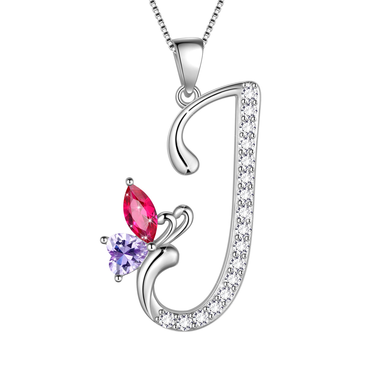 Butterfly Initial Necklace,925 Sterling Silver A-Z Letter Birthstone Butterflies Pendant Personalized Necklace Gifts for Women