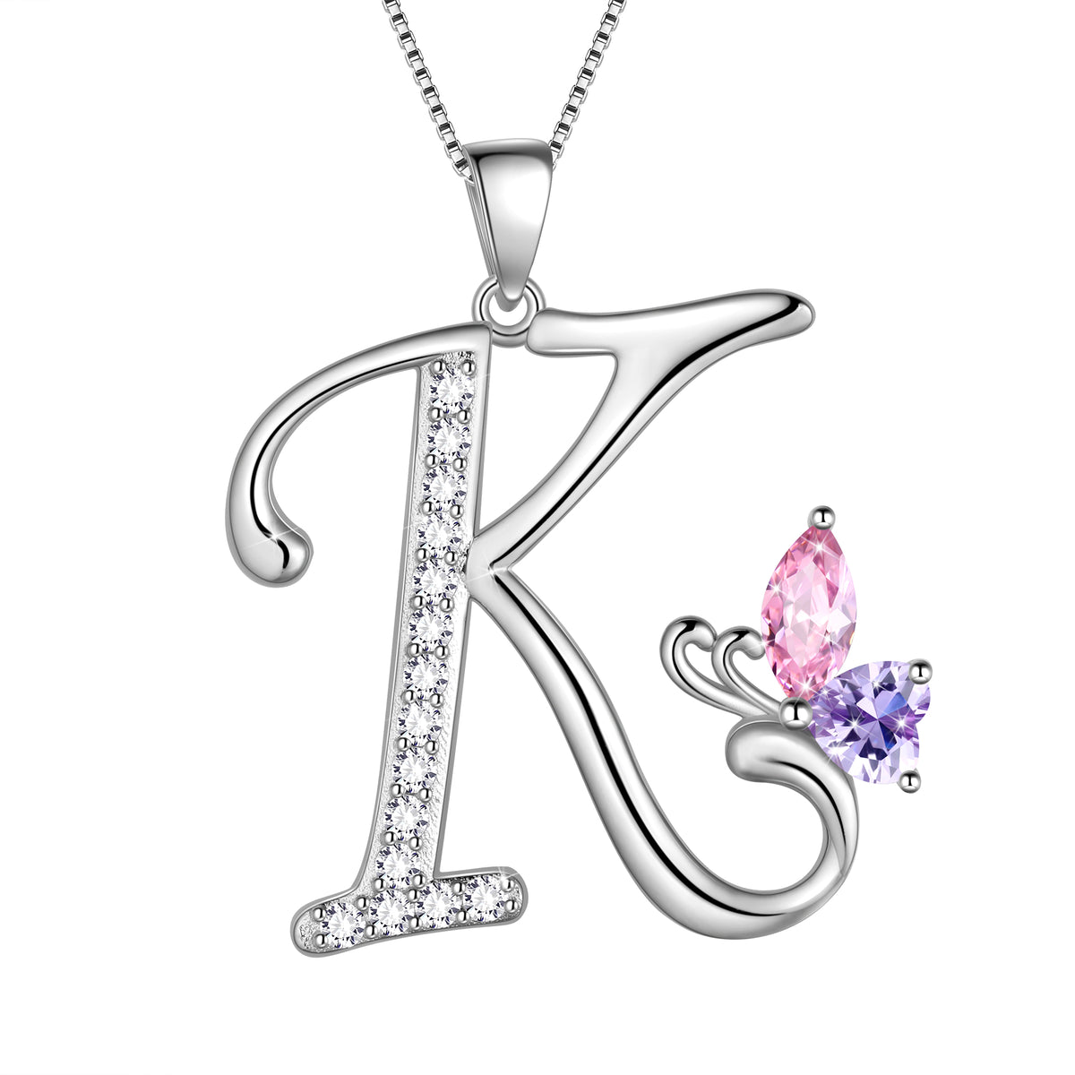Butterfly Initial Necklace,925 Sterling Silver A-Z Letter Birthstone Butterflies Pendant Personalized Necklace Gifts for Women