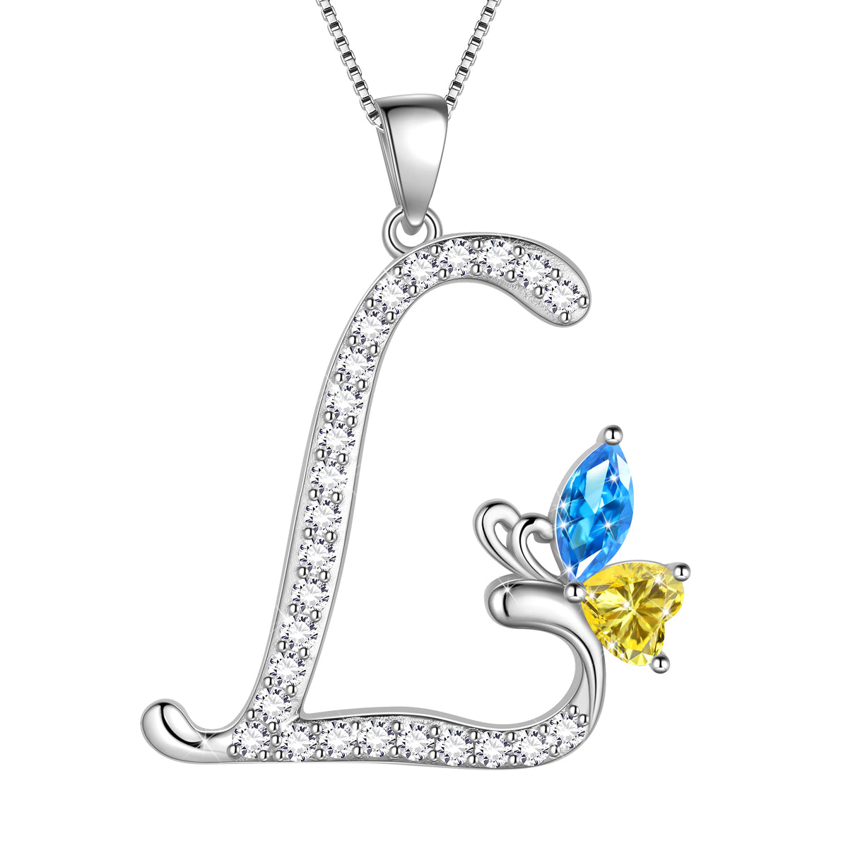 Butterfly Initial Necklace,925 Sterling Silver A-Z Letter Birthstone Butterflies Pendant Personalized Necklace Gifts for Women