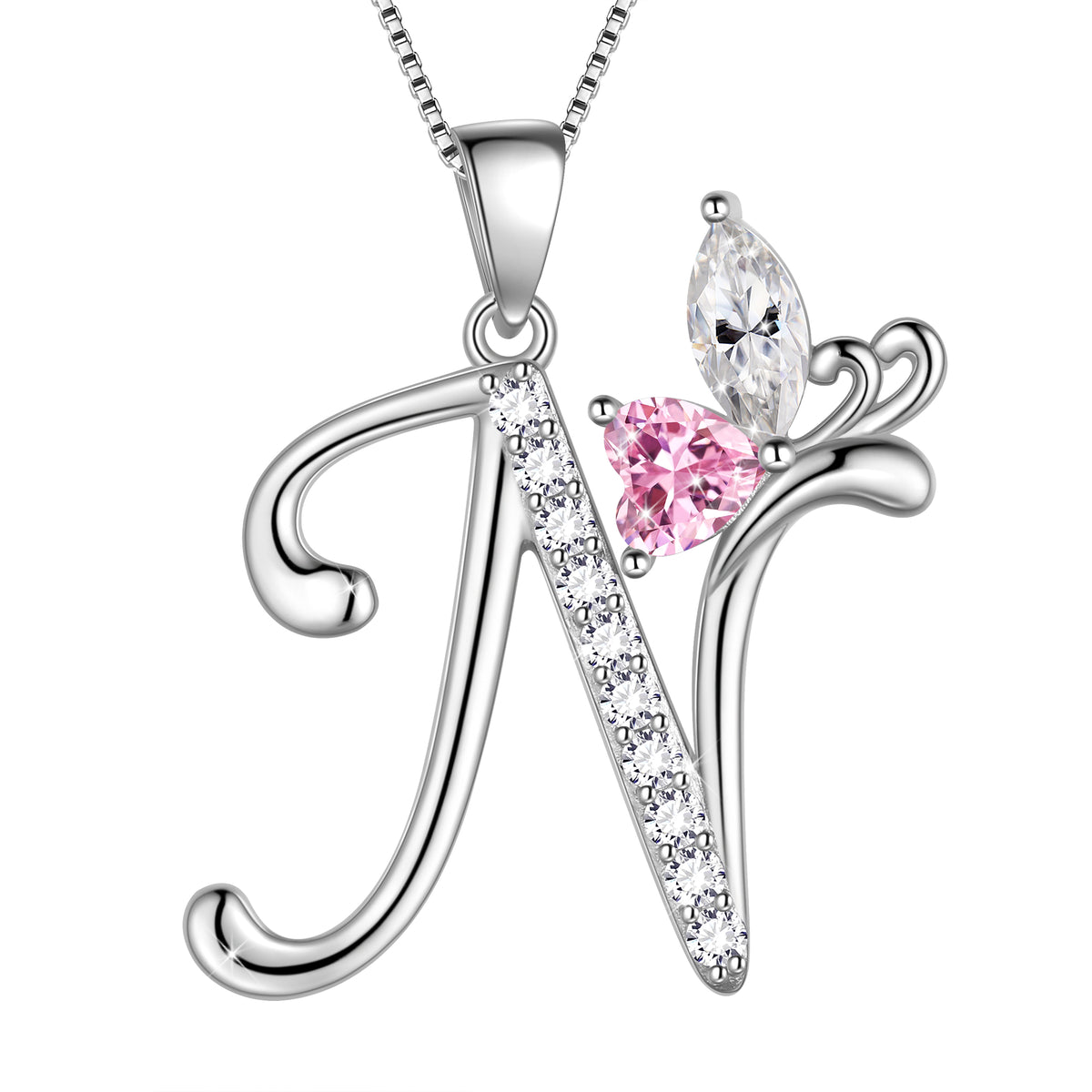 Butterfly Initial Necklace,925 Sterling Silver A-Z Letter Birthstone Butterflies Pendant Personalized Necklace Gifts for Women