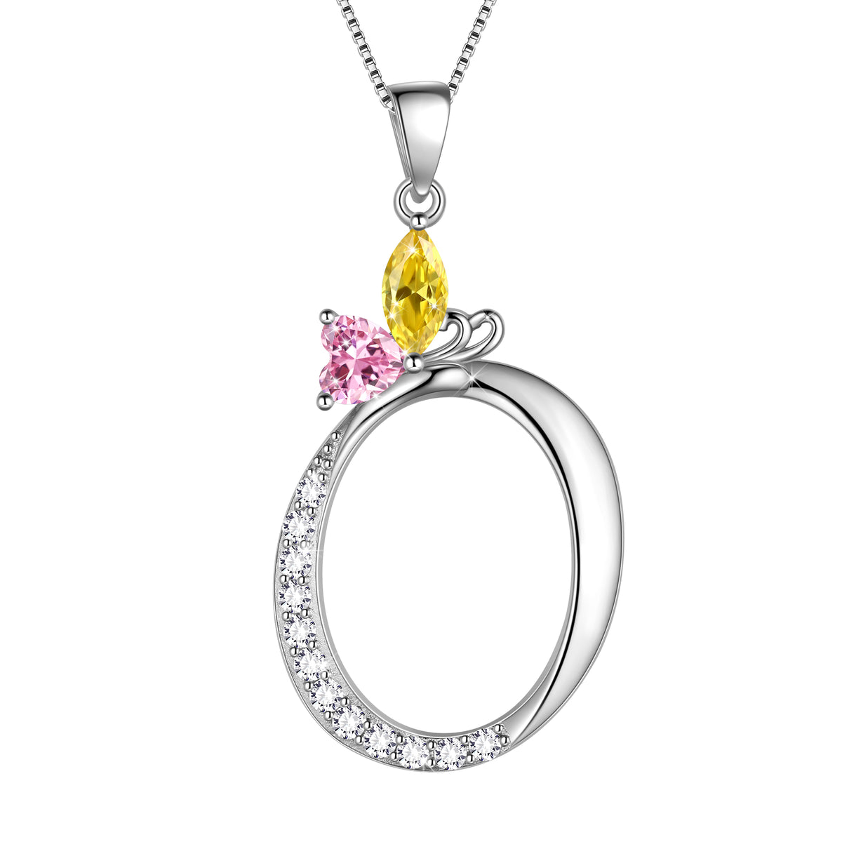 Butterfly Initial Necklace,925 Sterling Silver A-Z Letter Birthstone Butterflies Pendant Personalized Necklace Gifts for Women